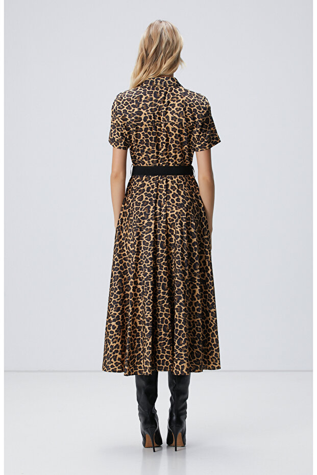 Kahverengi Camel Midi Elbise - 5