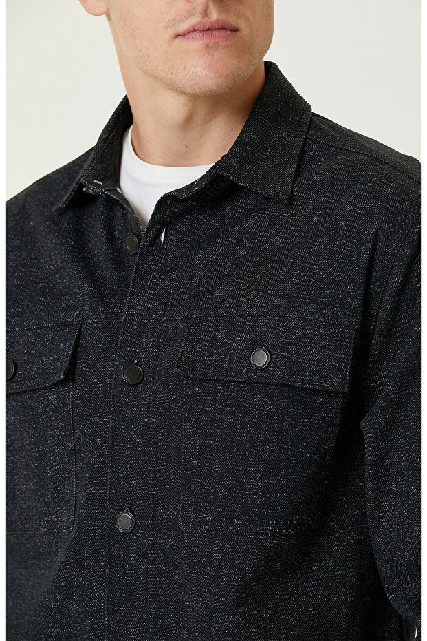 Siyah Denim Görünümlü Dış Gömlek - 6