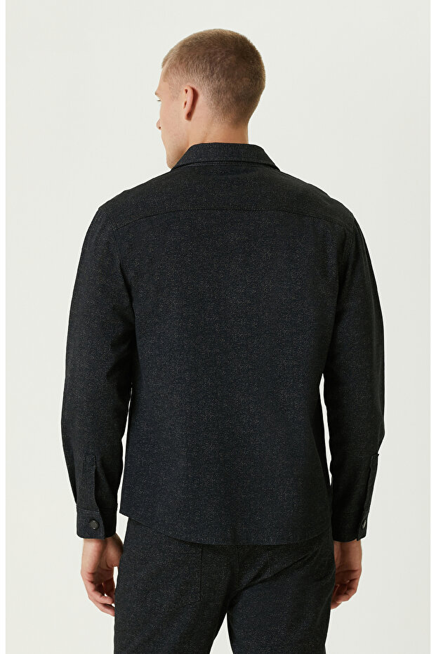 Siyah Denim Görünümlü Dış Gömlek - 5