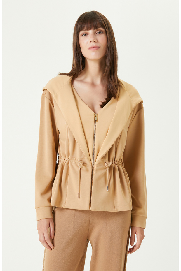 Camel Modal Karışımlı Örme Ceket - 4
