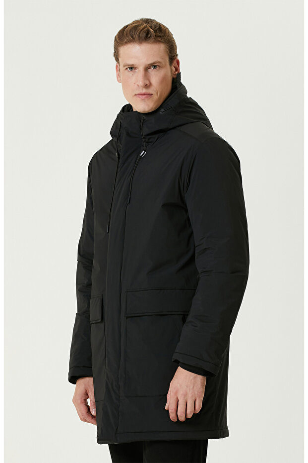 Siyah N-Tech Kapüşonlu Casual Kaban - 4