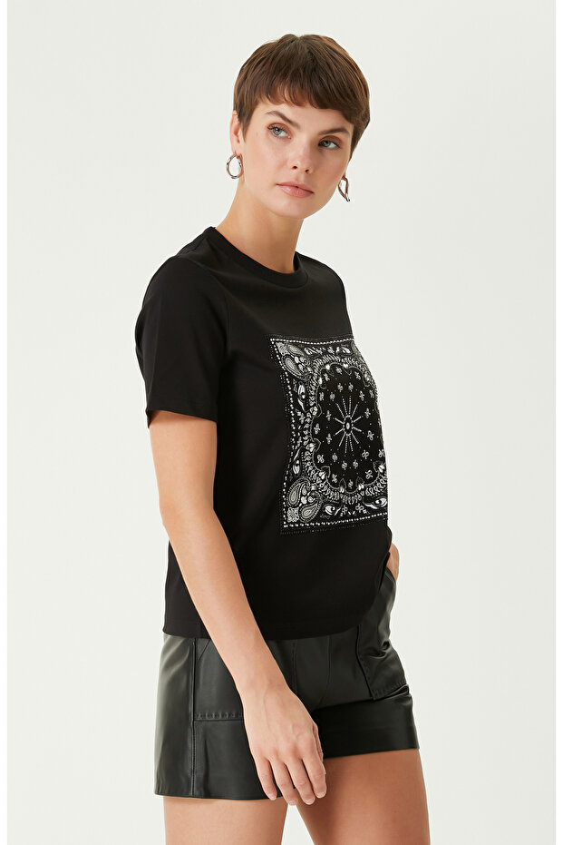Siyah Desenli T-shirt - 4
