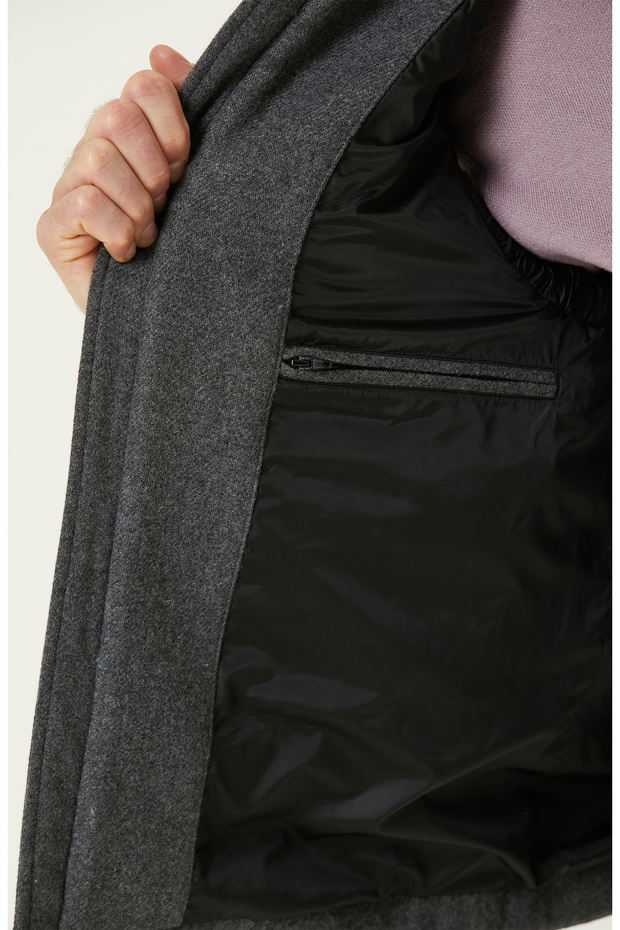 Antrasit Yün Karışımlı Puffer Casual Yelek - 5