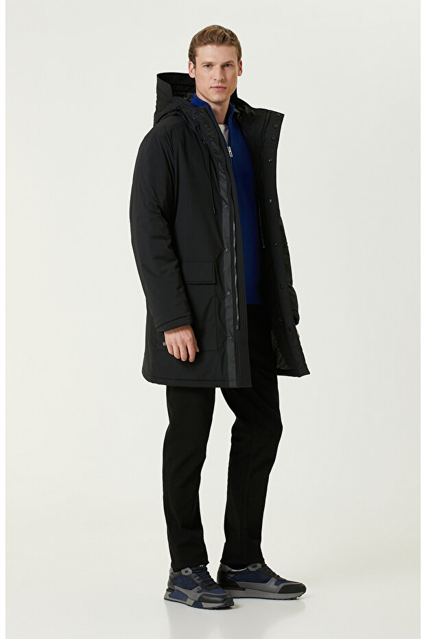 Siyah N-Tech Kapüşonlu Casual Kaban - 3