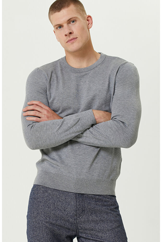 Gri Melanj Basic Triko Kazak - 2