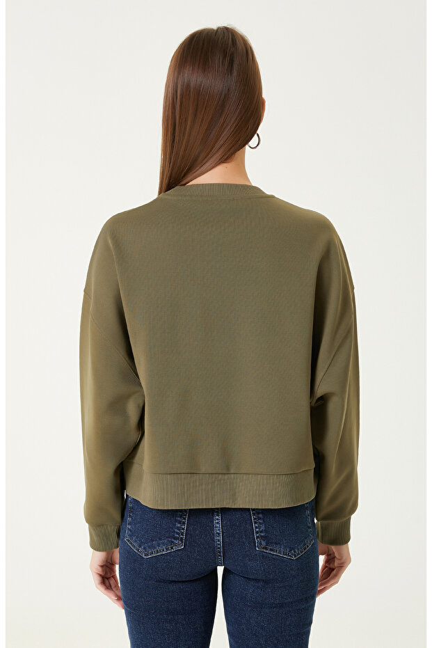 Haki Taş Baskılı SweaTshirt - 6