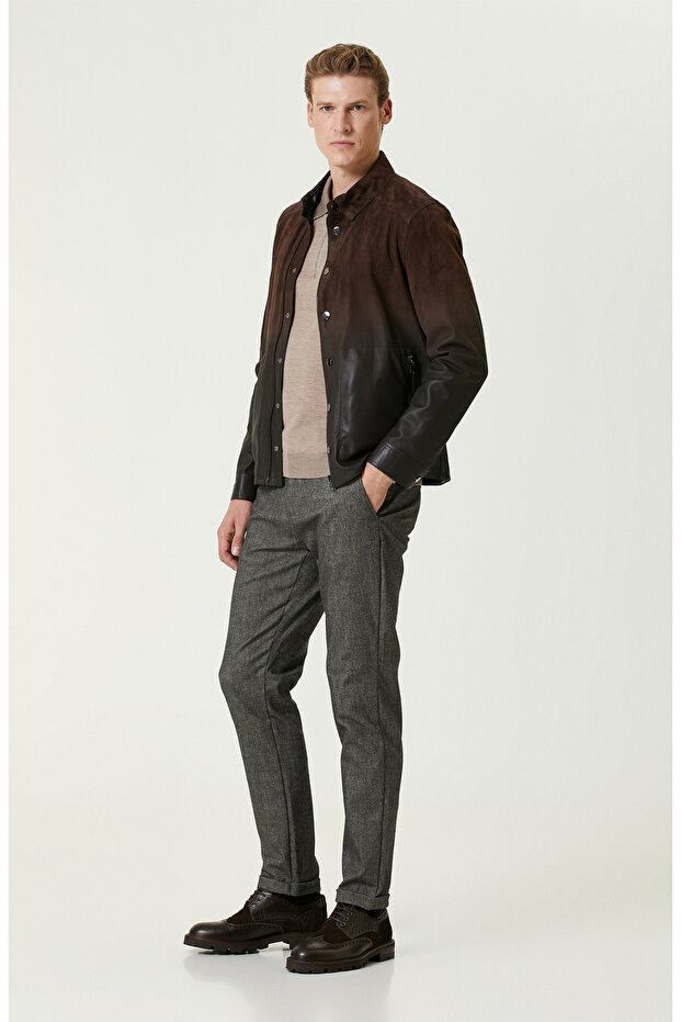 Bej Melanj Polo Yaka Fermuarlı Triko Kazak - 3