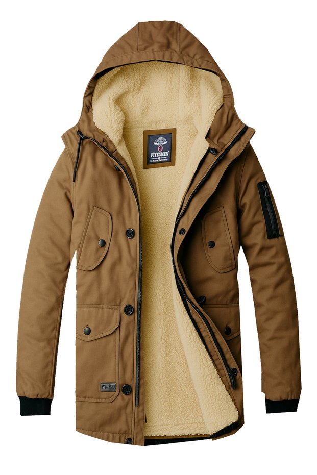 Water Resistant Oxford Fabric Short Parka Coat with Wool Inside Extra Slim Fit
