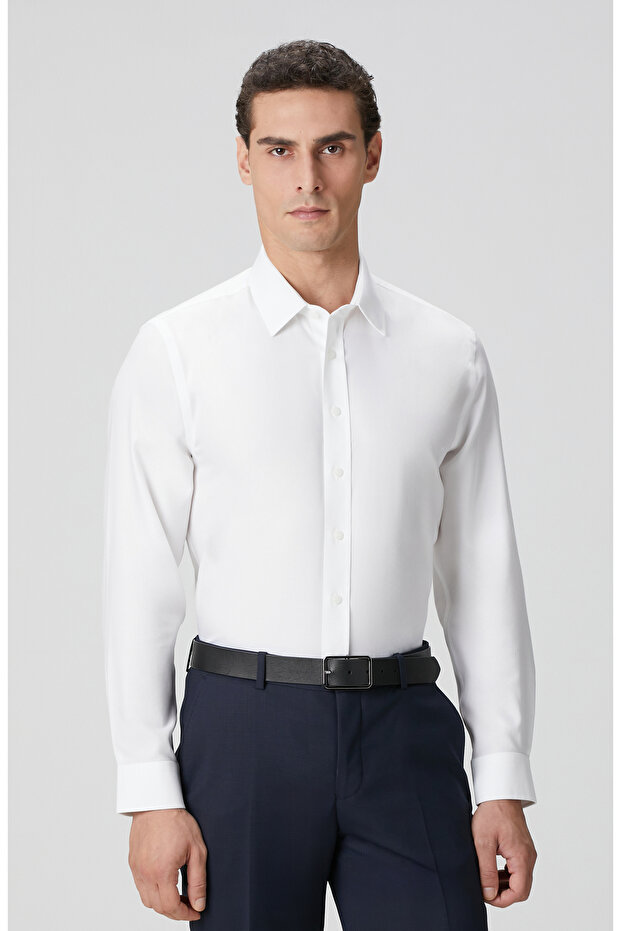 Beyaz Non-ıron Jakarlı Gömlek - 1