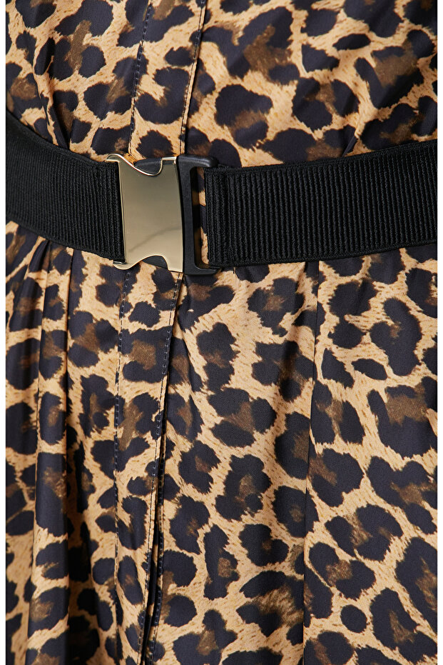 Kahverengi Camel Midi Elbise - 6