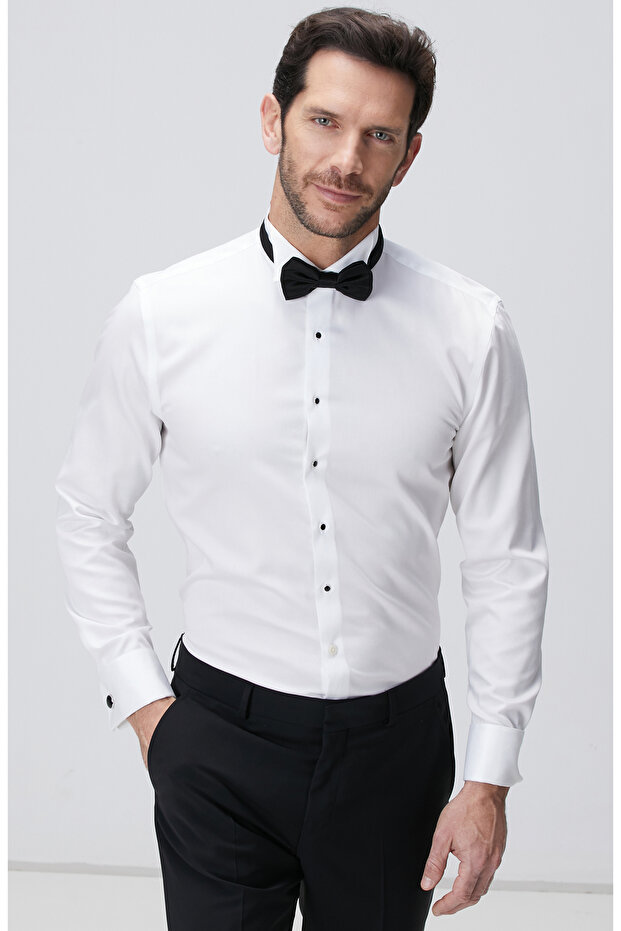 Beyaz Non-ıron Smokin Gömlek - 1