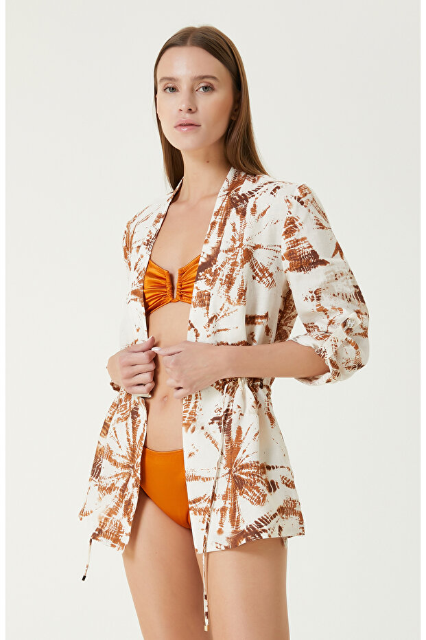 Ekru Kiremit Keten Ceket - 1