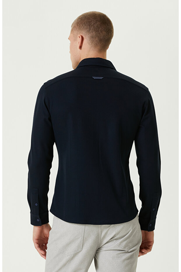 Lacivert Merserize Örme Gömlek - 5