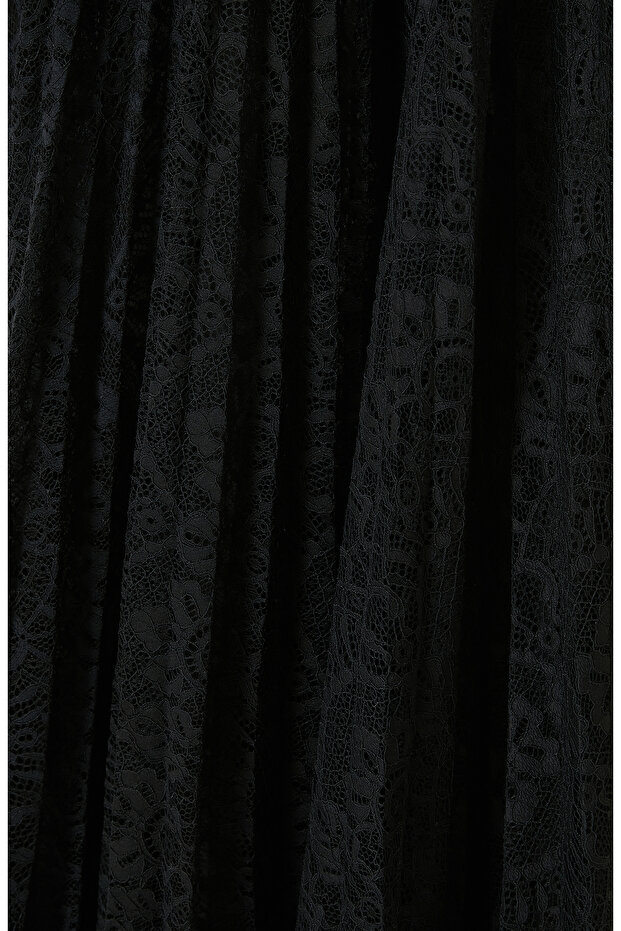 Siyah Piliseli Dantel Maxi Etek - 4