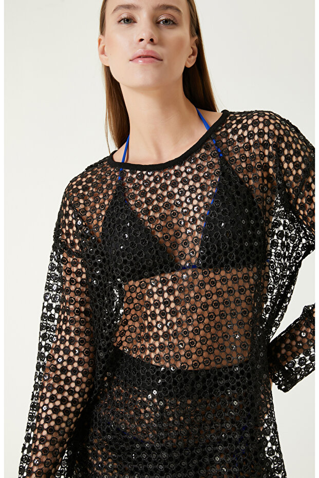 Siyah Ajurlu Plaj Bluz - 2