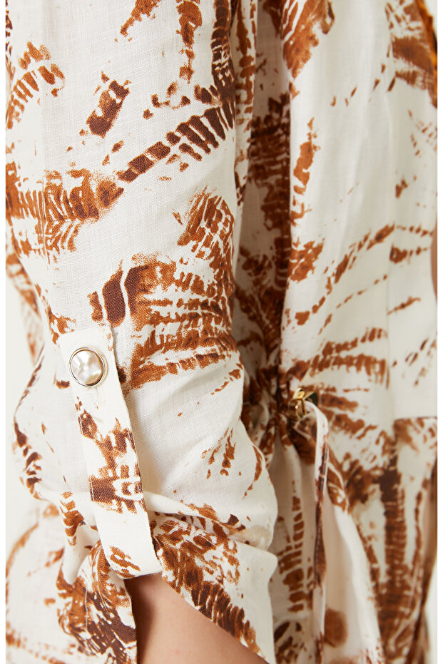 Ekru Kiremit Keten Ceket - 5