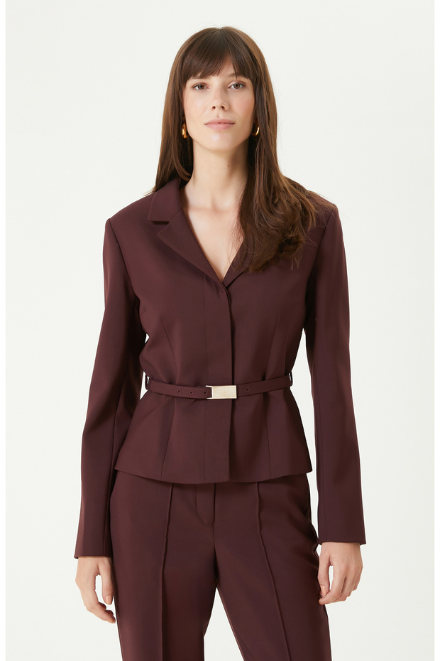 Bordo Yün Karışımlı Ceket - 4