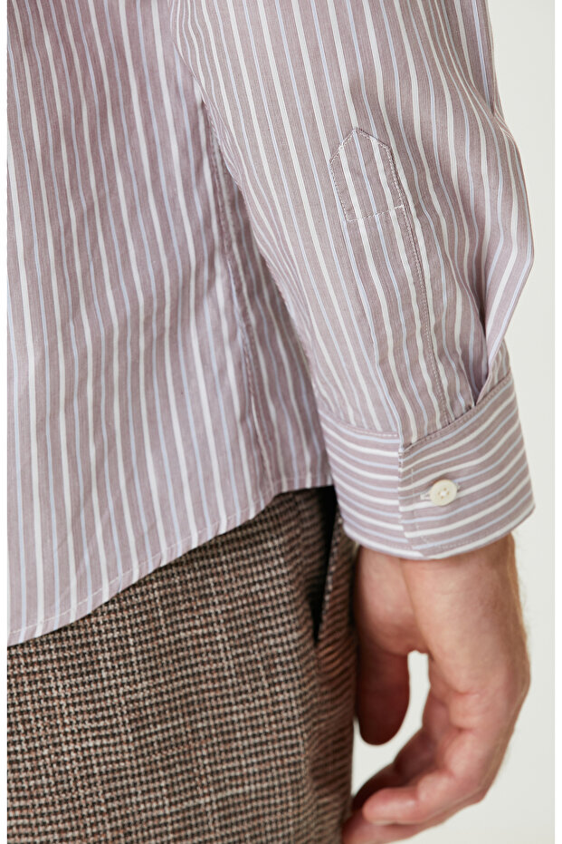 Bordo Çizgi Desenli Gömlek - 7