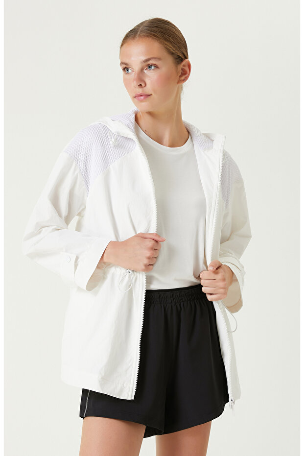 N-Tech Beyaz Kapüşonlu Mont - 1