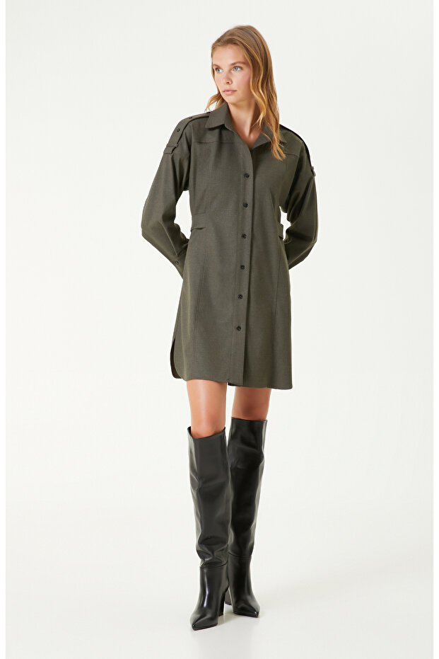 Haki Gömlek Mini Elbise - 2