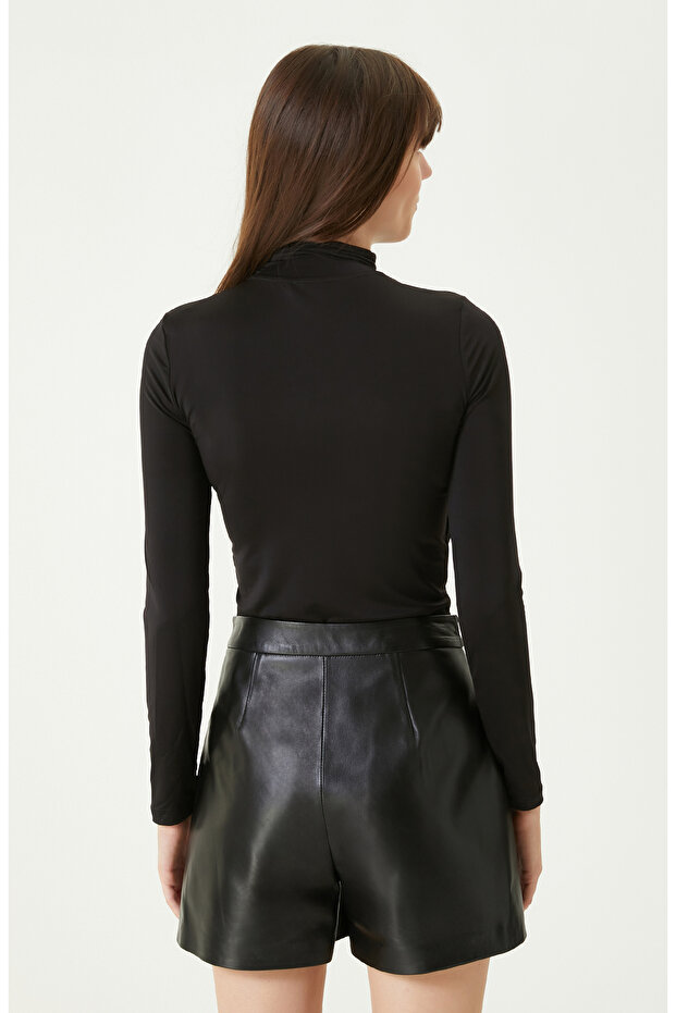 Siyah Jarse Bodysuıt Örme Bluz - 6