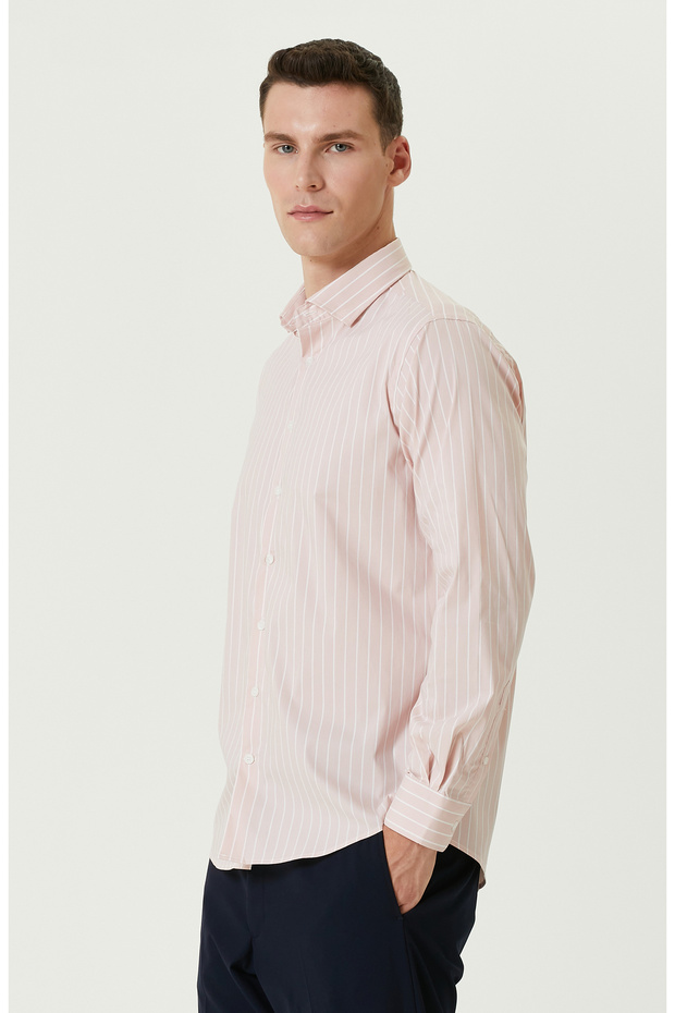 Pembe Çizgi Desenli Gömlek - 4