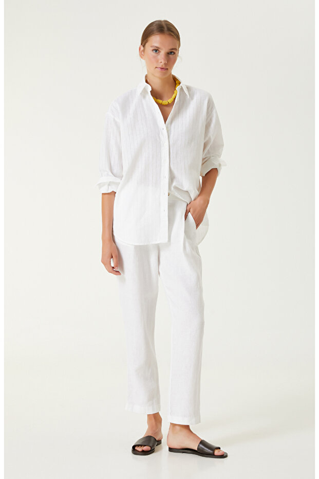 Beyaz Keten Pantolon - 1