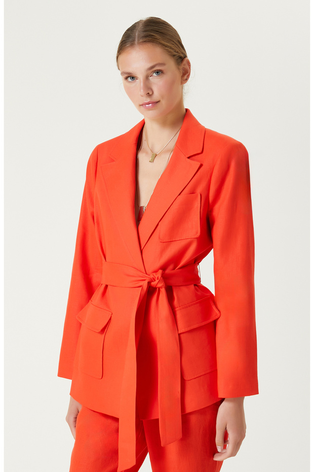 Nar Çiçeği Keten Ceket - 4