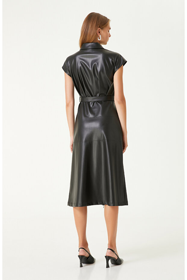 Siyah Boydan Fermuarlı Elbise - 6