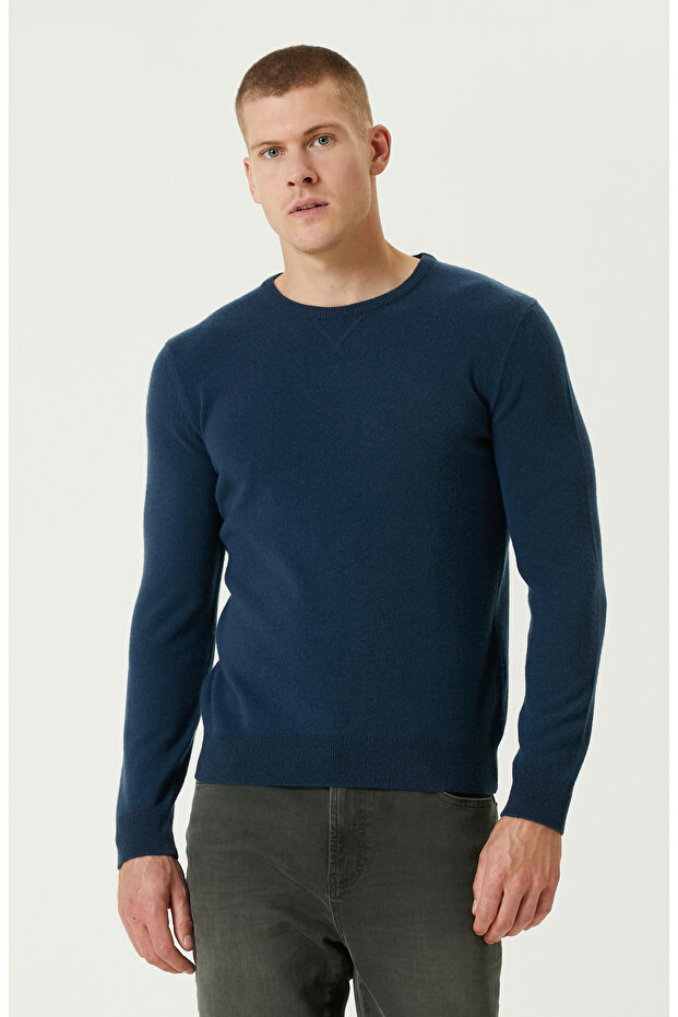 Limited Indigo Kaşmir Karışımlı Basic Kazak - 1