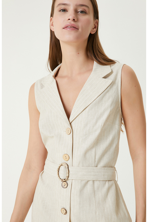 Bej Kadın Keten Elbise - 3