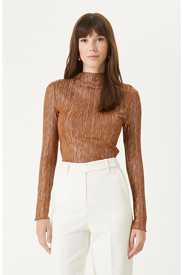 Bakır Dik Yaka Örme Bluz - 4