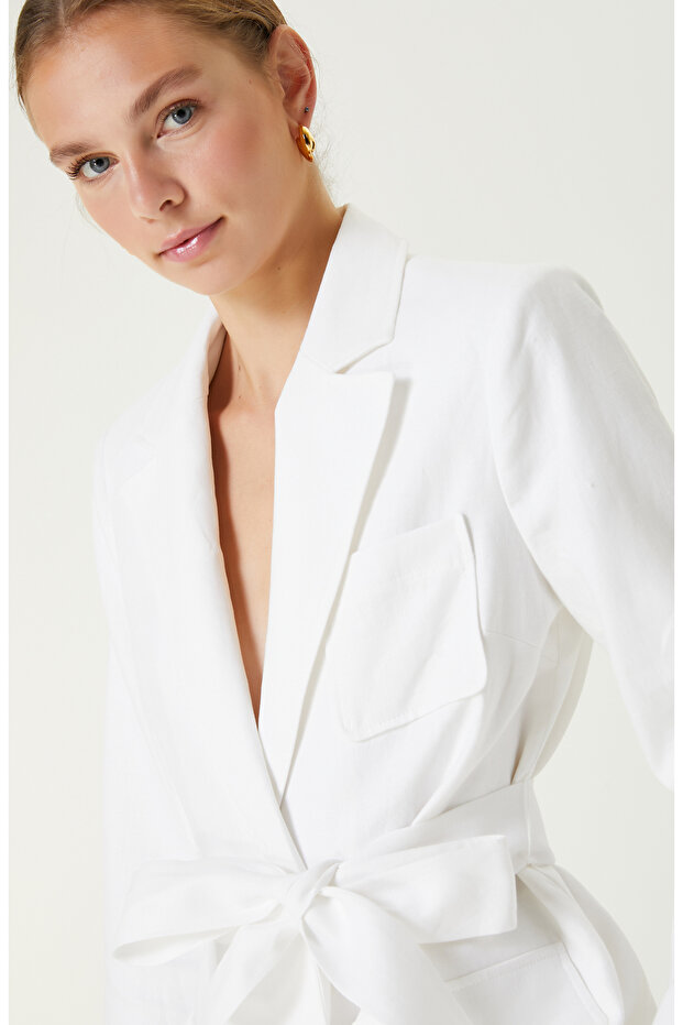 Beyaz Keten Ceket - 2