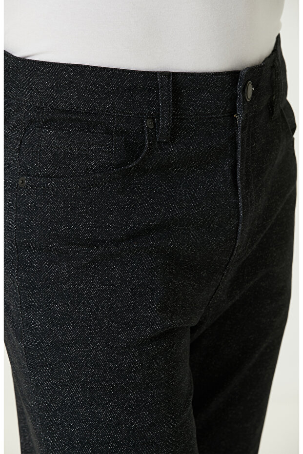 Siyah Denim Görünümlü Casual Pantolon - 4