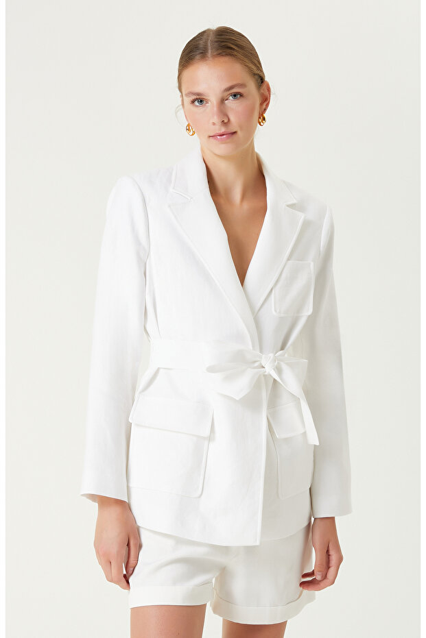 Beyaz Keten Ceket - 4