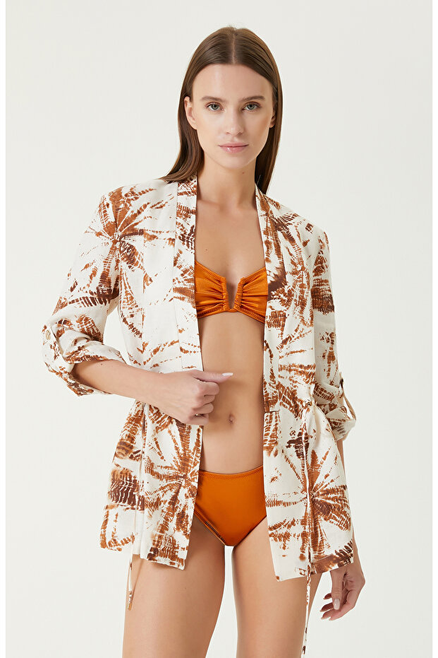 Ekru Kiremit Keten Ceket - 4