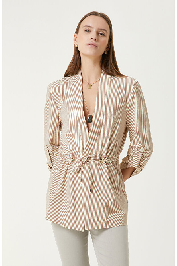 Bej Çizgili Ceket - 1
