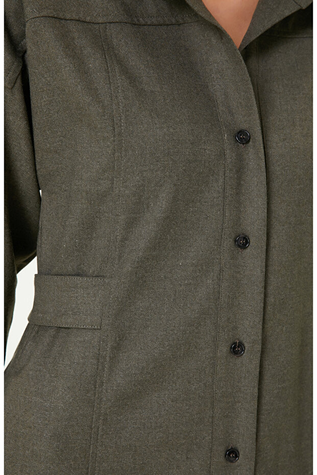 Haki Gömlek Mini Elbise - 5