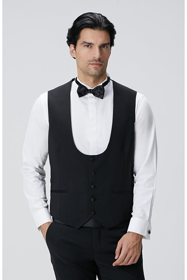 Siyah Yün Karışımlı Yelek - 4