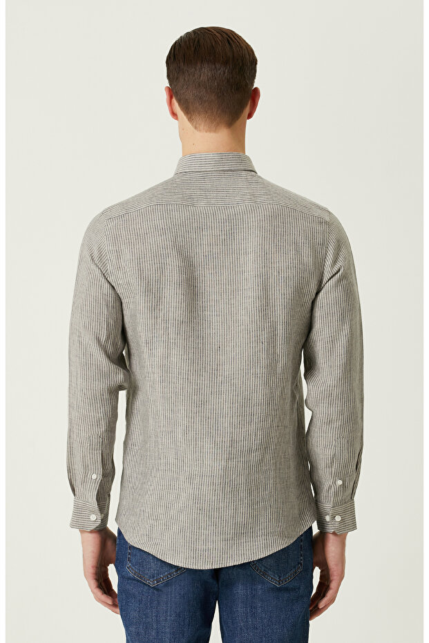 Bej Keten Gömlek - 5