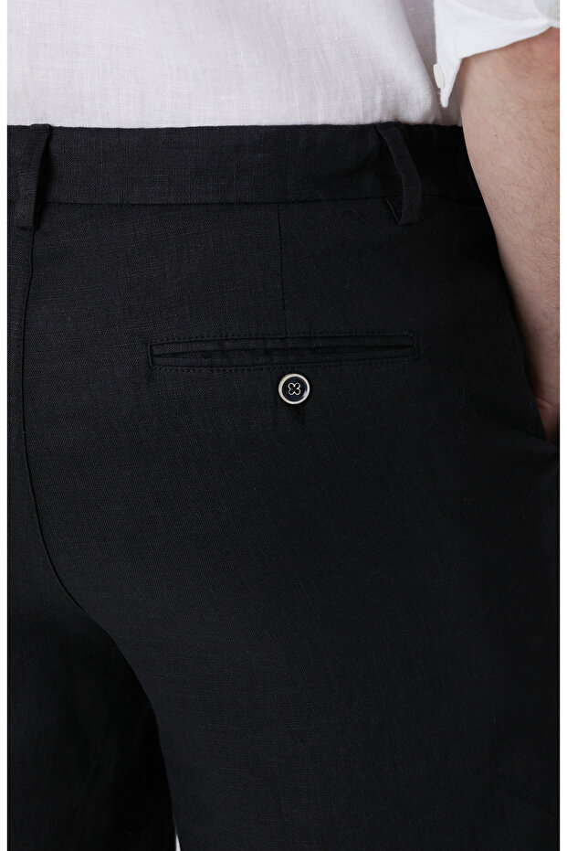 Siyah Keten Şort - 5