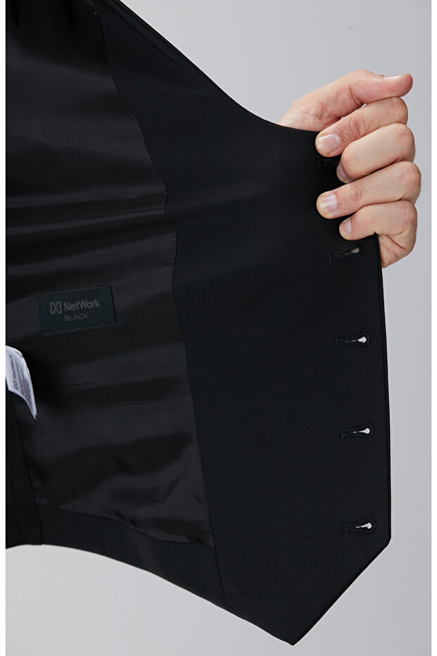 Siyah Yün Karışımlı Yelek - 7