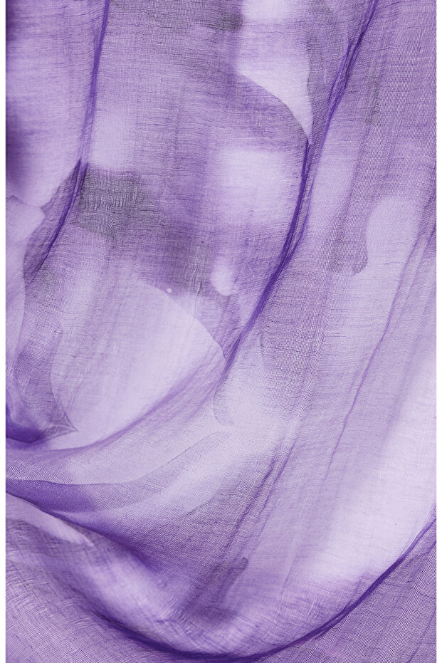 Mor Desenli Keten Eşarp - 2