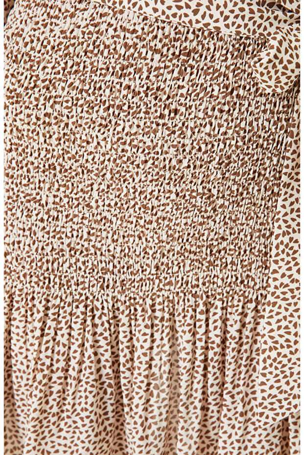 Bej Dik Yaka Mini Elbise - 6