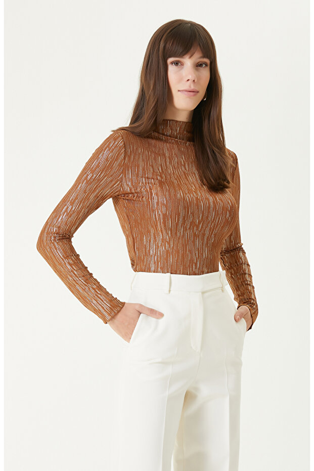 Bakır Dik Yaka Örme Bluz - 1