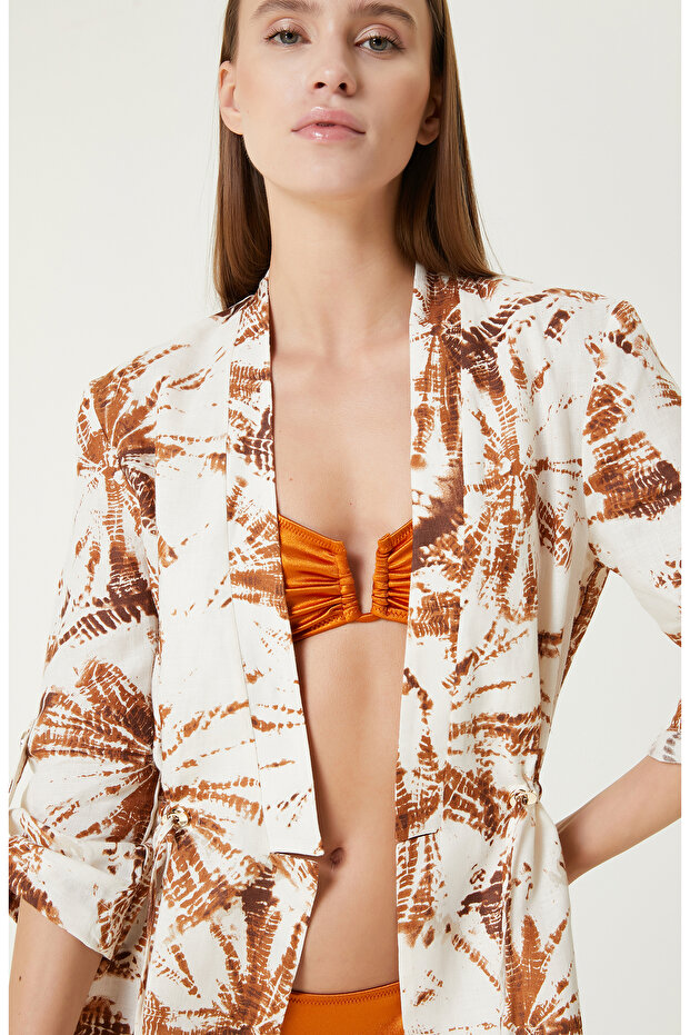 Ekru Kiremit Keten Ceket - 2