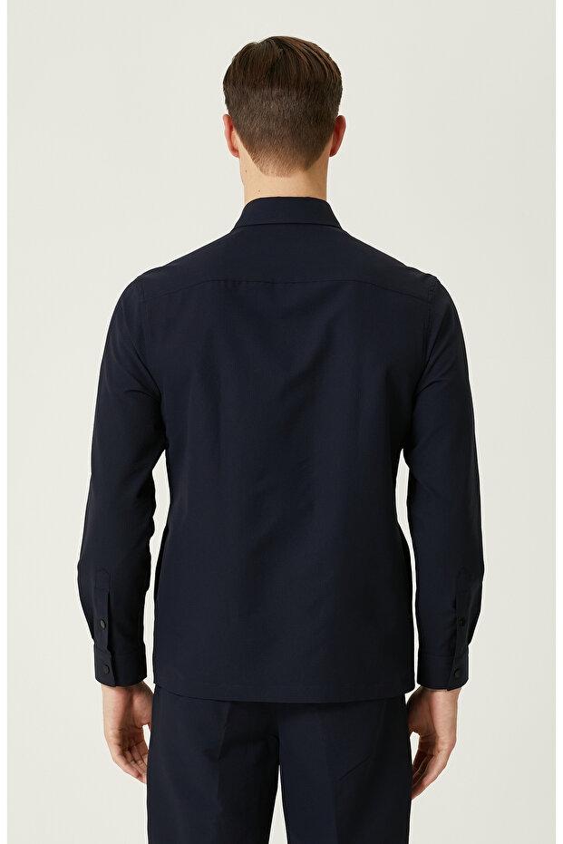 N-Tech Lacivert Gofreli Gömlek - 5