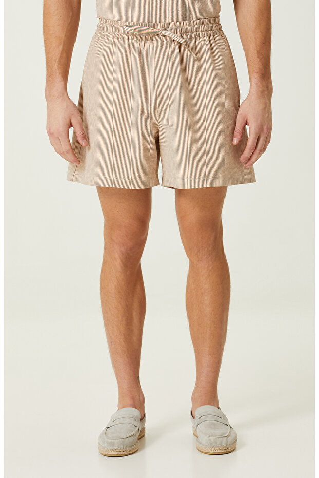 Bej Çizgili Şort - 2