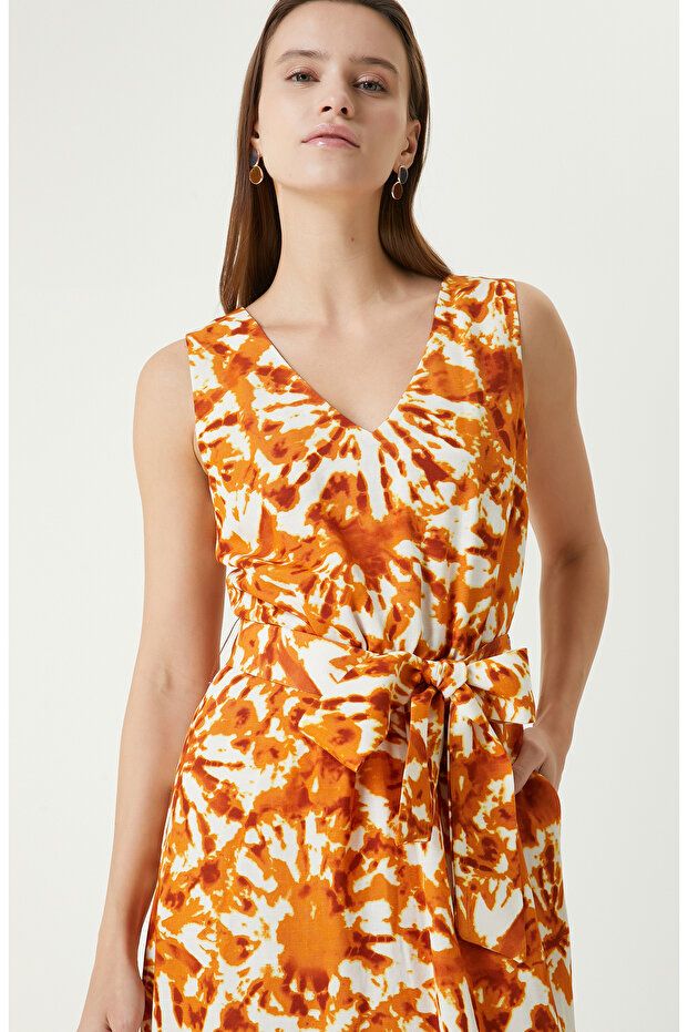 Turuncu Keten Elbise - 2