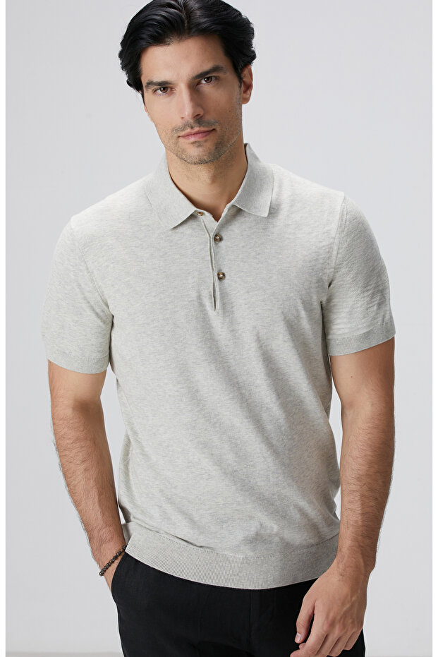 Gri Melanj Polo Yaka Basic Kazak - 2